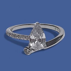 1.00 ctw Pear Solitaire Engagement Sterling Silver Ring size 6 NEW